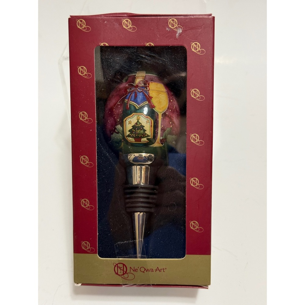 Ne'Qwa Art Susan Winget Christmas Wine Hand Painted Glass Bottle Stopper